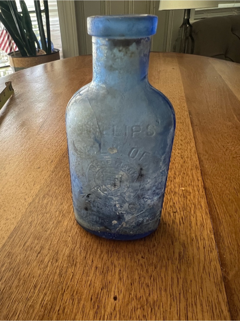 Antique 1906 Phillps Milk of Magnesia Cobalt Blue Embossed Medicine Bottle 5”
